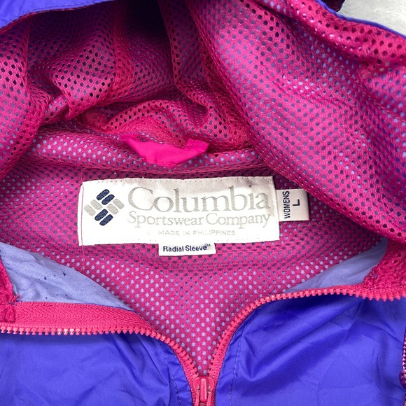 Columbia Windbreaker Jacket Women L Colorful Radial Sleeve Hood 1/2 Zip Pullover - Picture 5 of 6